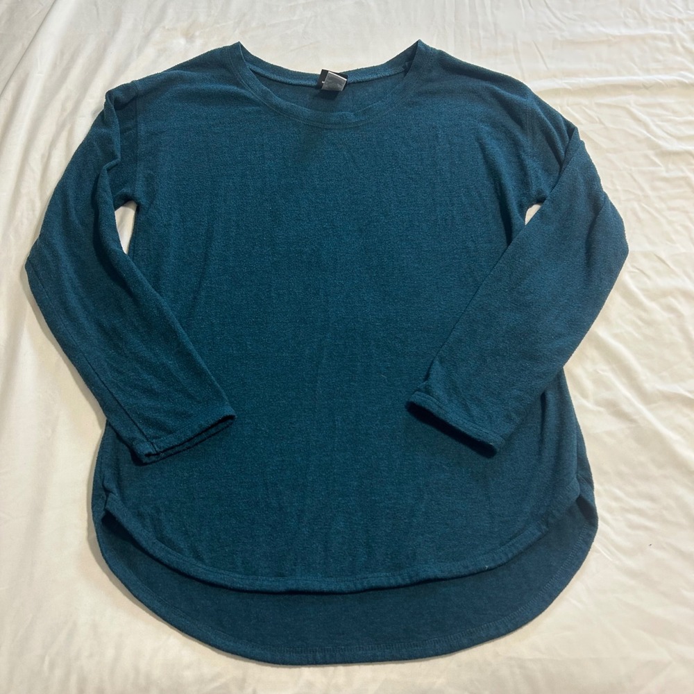 Felina Womens Teal Blue Brushed Knit Long Sleeve High Low Lounge Top Size Large